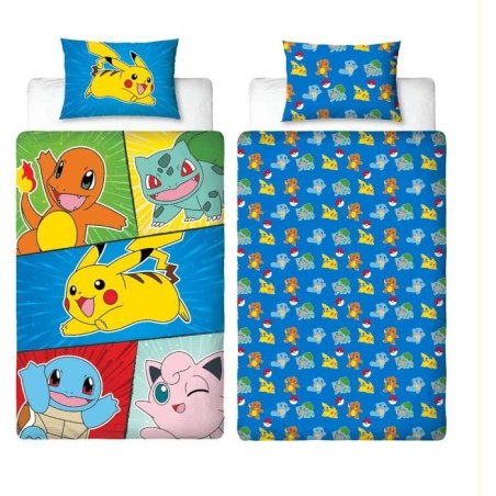 Parure de lit - POKEMON - Pikachu et Starter 1G V - Microfibre - 1 hou