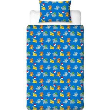 Parure de lit - POKEMON - Pikachu et Starter 1G V - Microfibre - 1 housse de couette 140 x 200 cm + 1 taie 63 x 63 cm