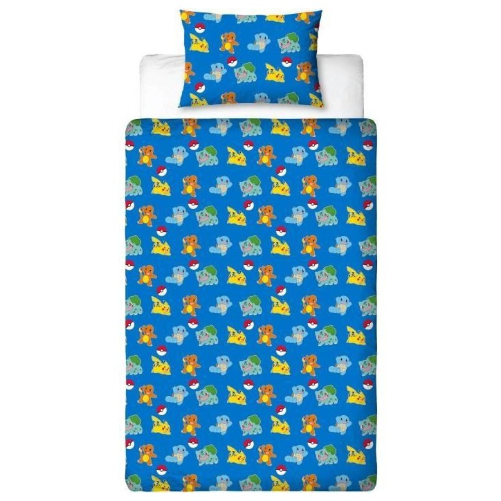 Parure de lit - POKEMON - Pikachu et Starter 1G V - Microfibre - 1 housse de couette 140 x 200 cm + 1 taie 63 x 63 cm Parure de lit - POKEMON - Pikachu et Starter 1G V - Microfibre - 1 housse de couette 140 x 200 cm + 1 taie 63 x 63 cm