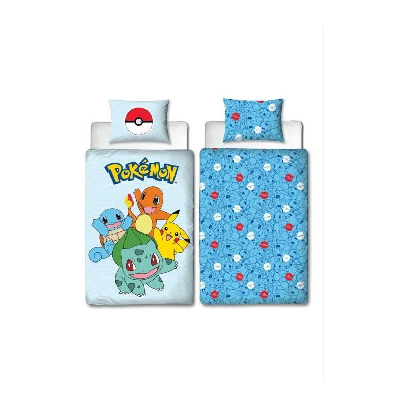 Parure de lit réversible - POKEMON - Pikachu et Starter 1G III - Micr Parure de lit réversible - POKEMON - Pikachu et Starter 1G III - Micr