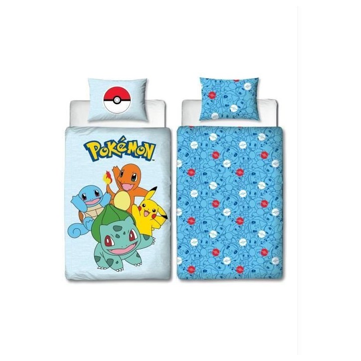 Parure de lit réversible - POKEMON - Pikachu et Starter 1G III - Microfibre - 1 housse de couette 140 x 200 cm + 1 taie 63 x 63 Parure de lit réversible - POKEMON - Pikachu et Starter 1G III - Microfibre - 1 housse de couette 140 x 200 cm + 1 taie 63 x 63