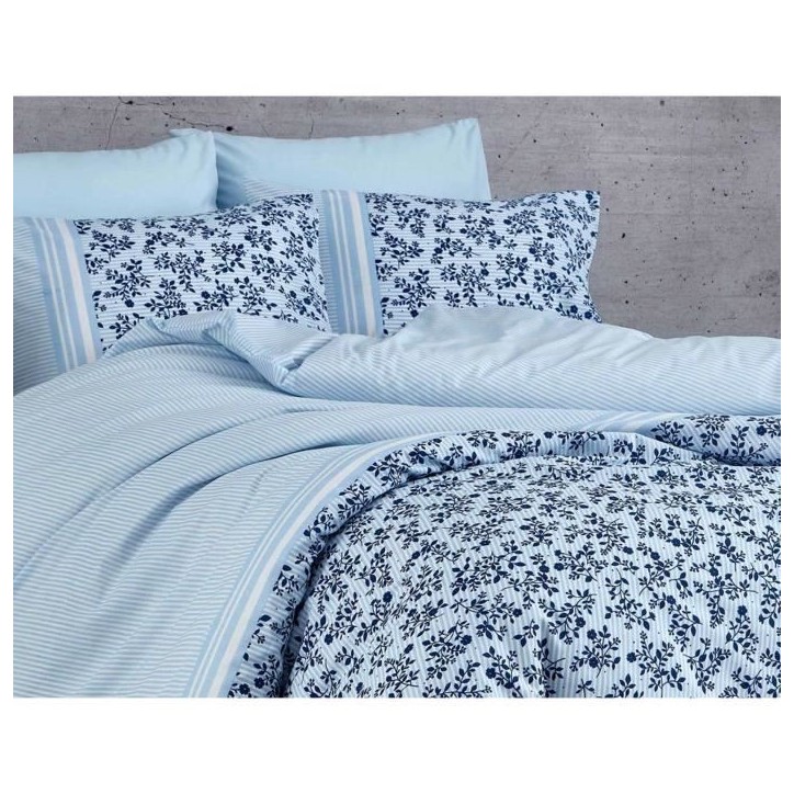 Parure de lit - 1 housse de couette 220 x 240 cm + 2 taies d'oreiller 60 x 60 cm - 100% coton renforcé - Bleu Parure de lit - 1 housse de couette 220 x 240 cm + 2 taies d'oreiller 60 x 60 cm - 100% coton renforcé - Bleu