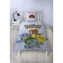 Parure de lit réversible - POKEMON - Pikachu et Starter 1G III - Micr