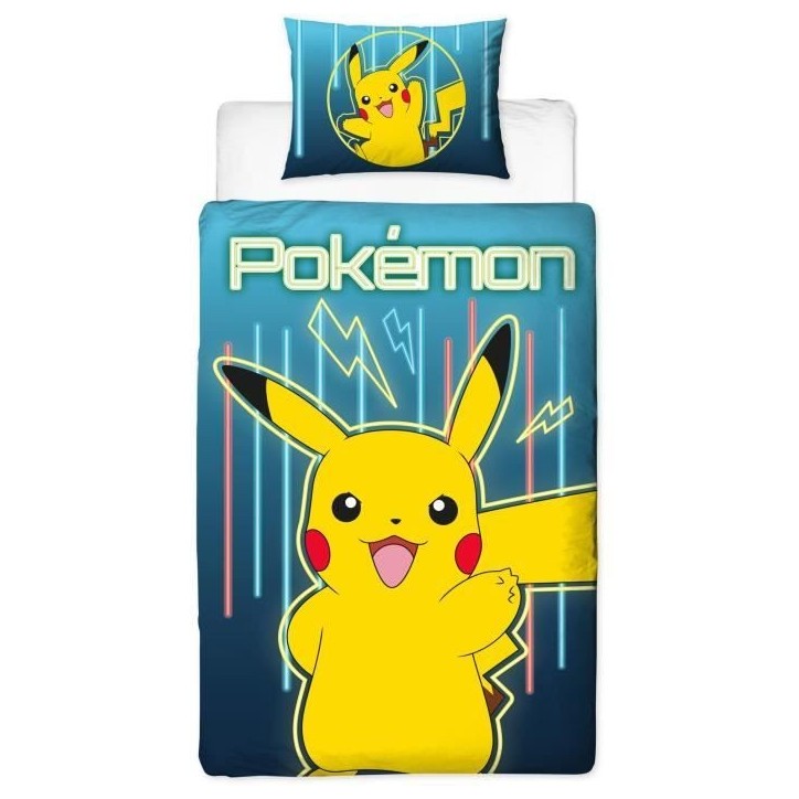 Parure de lit réversible - POKEMON - Pikachu Laser - Microfibre - 1 housse de couette 140 x 200 cm + 1 taie 63 x 63 cm Parure de lit réversible - POKEMON - Pikachu Laser - Microfibre - 1 housse de couette 140 x 200 cm + 1 taie 63 x 63 cm