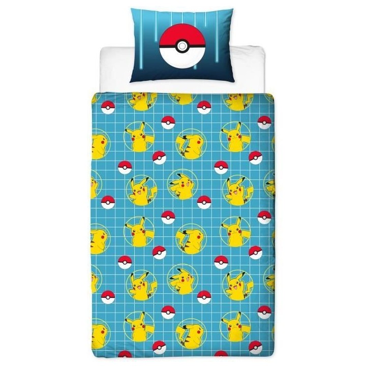 Parure de lit réversible - POKEMON - Pikachu Laser - Microfibre - 1 housse de couette 140 x 200 cm + 1 taie 63 x 63 cm Parure de lit réversible - POKEMON - Pikachu Laser - Microfibre - 1 housse de couette 140 x 200 cm + 1 taie 63 x 63 cm