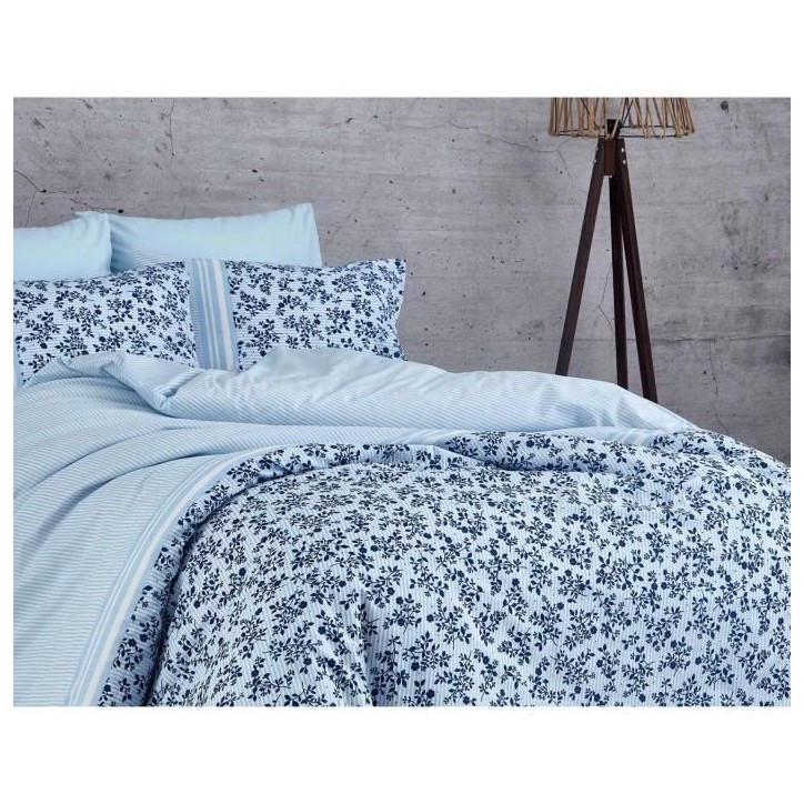 Parure de lit - 1 housse de couette 220 x 240 cm + 2 taies d'oreiller 60 x 60 cm - 100% coton renforcé - Bleu Parure de lit - 1 housse de couette 220 x 240 cm + 2 taies d'oreiller 60 x 60 cm - 100% coton renforcé - Bleu