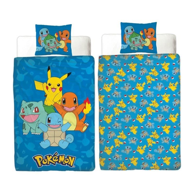 Parure de lit réversible - POKEMON - Pikachu et Starter 1G II - Micro