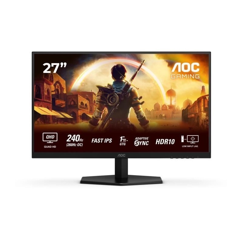 Ecran PC Gamer - AOC - 27'' - QHD - 240Hz - Fast IPS - 0,3ms - Q27G42Z