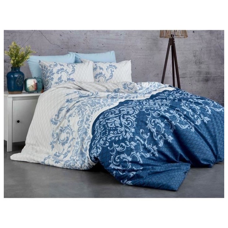 Parure de lit - 1 housse de couette 220 x 240 cm + 2 taies d'oreiller 60 x 60 cm - 100% coton renforcé - Bleu Parure de lit - 1 housse de couette 220 x 240 cm + 2 taies d'oreiller 60 x 60 cm - 100% coton renforcé - Bleu