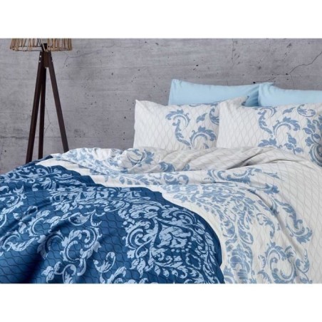 Parure de lit - 1 housse de couette 220 x 240 cm + 2 taies d'oreiller 60 x 60 cm - 100% coton renforcé - Bleu
