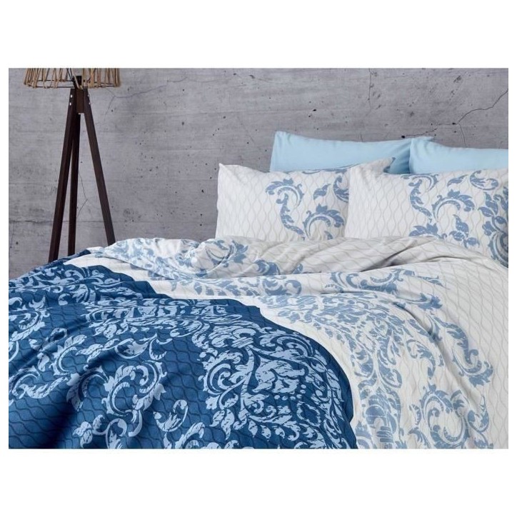 Parure de lit - 1 housse de couette 220 x 240 cm + 2 taies d'oreiller 60 x 60 cm - 100% coton renforcé - Bleu Parure de lit - 1 housse de couette 220 x 240 cm + 2 taies d'oreiller 60 x 60 cm - 100% coton renforcé - Bleu