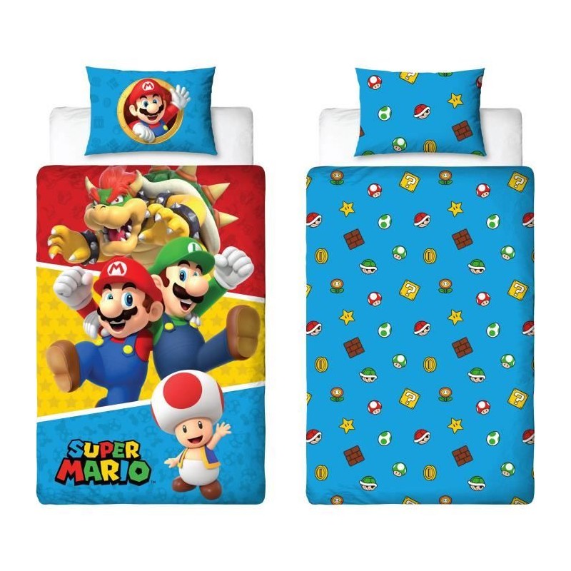 Parure de lit réversible - MARIO BROS - Mario et ses amis IV - Microf Parure de lit réversible - MARIO BROS - Mario et ses amis IV - Microf