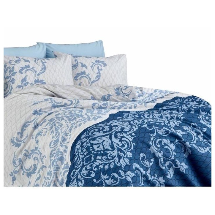 Parure de lit - 1 housse de couette 220 x 240 cm + 2 taies d'oreiller 60 x 60 cm - 100% coton renforcé - Bleu Parure de lit - 1 housse de couette 220 x 240 cm + 2 taies d'oreiller 60 x 60 cm - 100% coton renforcé - Bleu