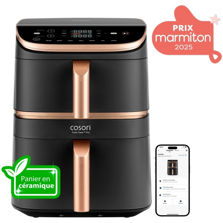 Friteuse sans huile COSORI - Turbo Tower Pro Smart - Capacité 10,8L - 2 cuves - 7 programmes - 2630W - Noir Friteuse sans huile COSORI - Turbo Tower Pro Smart - Capacité 10,8L - 2 cuves - 7 programmes - 2630W - Noir