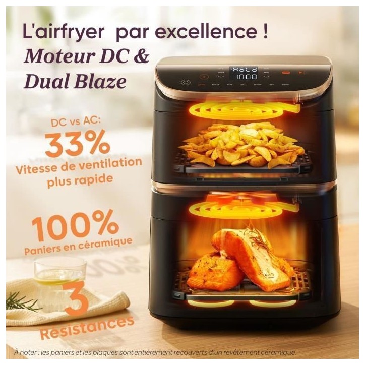 Friteuse sans huile COSORI - Turbo Tower Pro Smart - Capacité 10,8L - 2 cuves - 7 programmes - 2630W - Noir Friteuse sans huile COSORI - Turbo Tower Pro Smart - Capacité 10,8L - 2 cuves - 7 programmes - 2630W - Noir