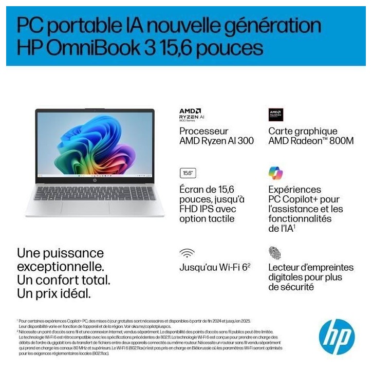PC Portable HP Omnibook 3 15-fn0020nf - Windows 11 - 15,6 FHD IPS - Ryzen AI 7 350 - RAM 24Go - Stockage 512Go SSD - AZERTY PC Portable HP Omnibook 3 15-fn0020nf - Windows 11 - 15,6 FHD IPS - Ryzen AI 7 350 - RAM 24Go - Stockage 512Go SSD - AZERTY