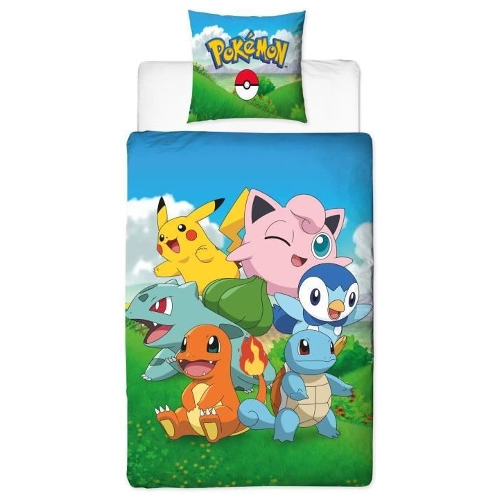 Parure de lit - POKEMON - Pikachu et ses amis - Bleu - Microfibre - 1 housse de couette 140 x 200 cm + 1 taie 63 x 63 cm Parure de lit - POKEMON - Pikachu et ses amis - Bleu - Microfibre - 1 housse de couette 140 x 200 cm + 1 taie 63 x 63 cm