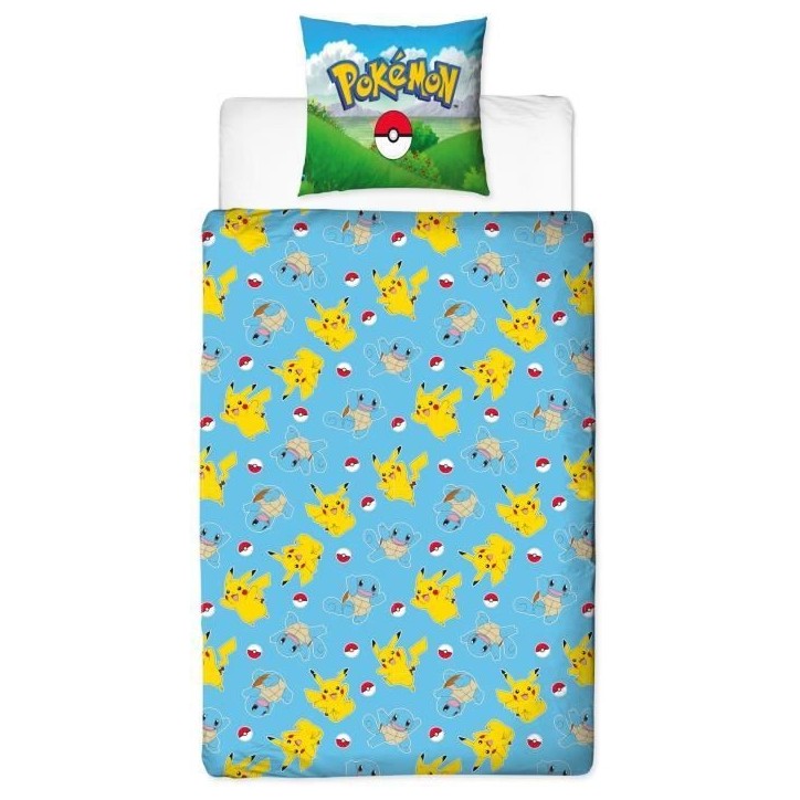 Parure de lit - POKEMON - Pikachu et ses amis - Bleu - Microfibre - 1 housse de couette 140 x 200 cm + 1 taie 63 x 63 cm Parure de lit - POKEMON - Pikachu et ses amis - Bleu - Microfibre - 1 housse de couette 140 x 200 cm + 1 taie 63 x 63 cm