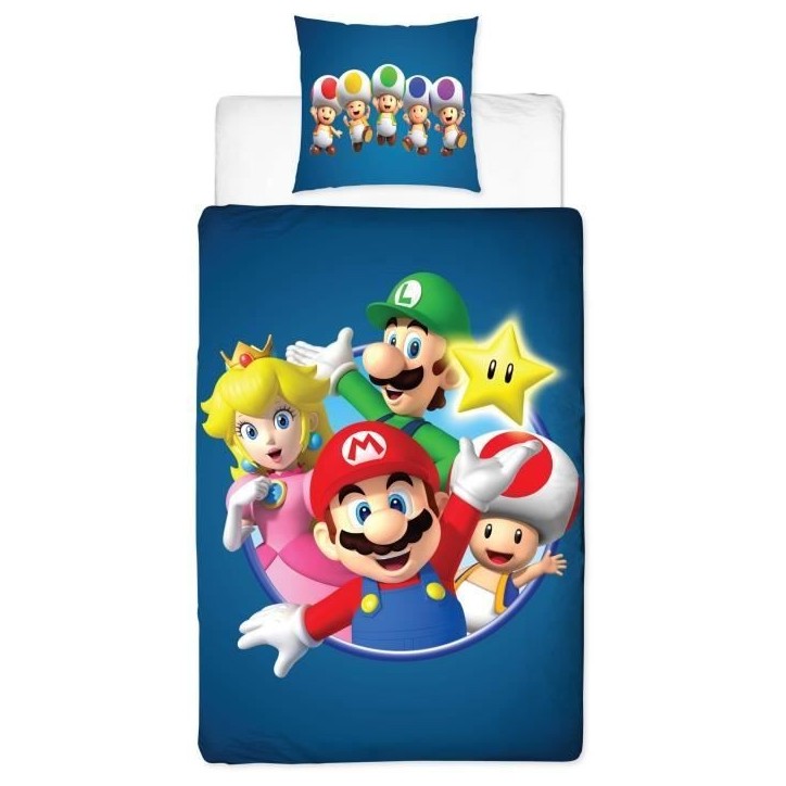 Parure de lit réversible - MARIO BROS - Mario et ses amis - Microfibre - 1 housse de couette 140 x 200 cm + 1 taie 63 x 63 cm Parure de lit réversible - MARIO BROS - Mario et ses amis - Microfibre - 1 housse de couette 140 x 200 cm + 1 taie 63 x 63 cm
