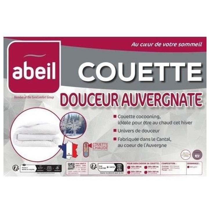 Couette chaude 400gr/m² Douceur Auvergnate - 220 x 240 cm - 2 personnes - ABEIL