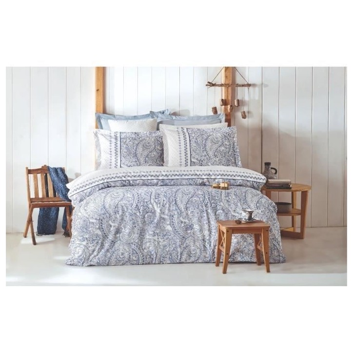 Parure de lit - 1 housse de couette 220 x 240 cm + 2 taies d'oreiller 60 x 60 cm - 100% coton renforcé - Bleu Parure de lit - 1 housse de couette 220 x 240 cm + 2 taies d'oreiller 60 x 60 cm - 100% coton renforcé - Bleu