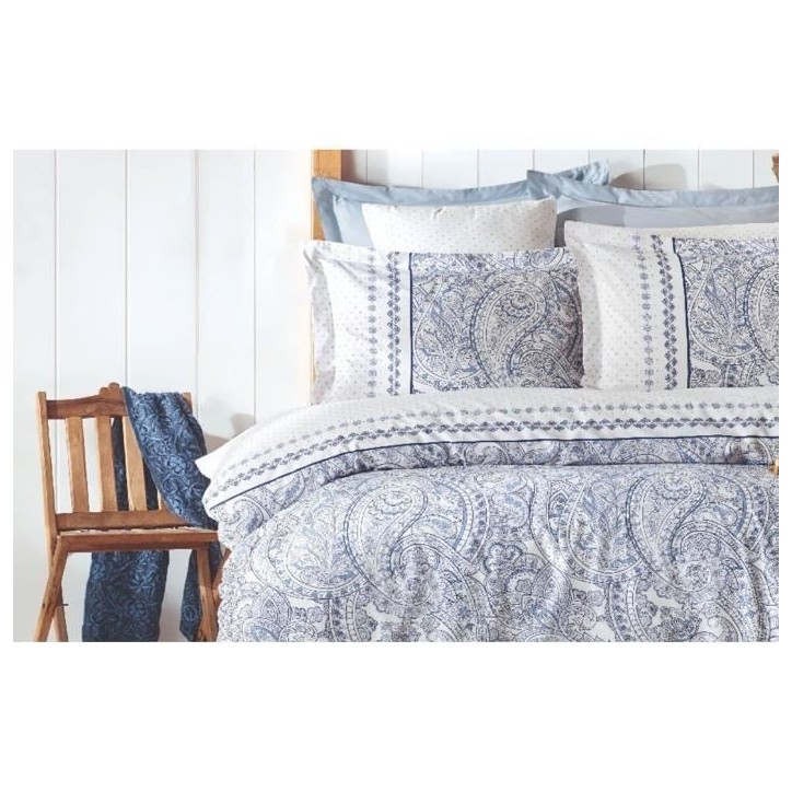 Parure de lit - 1 housse de couette 220 x 240 cm + 2 taies d'oreiller 60 x 60 cm - 100% coton renforcé - Bleu Parure de lit - 1 housse de couette 220 x 240 cm + 2 taies d'oreiller 60 x 60 cm - 100% coton renforcé - Bleu