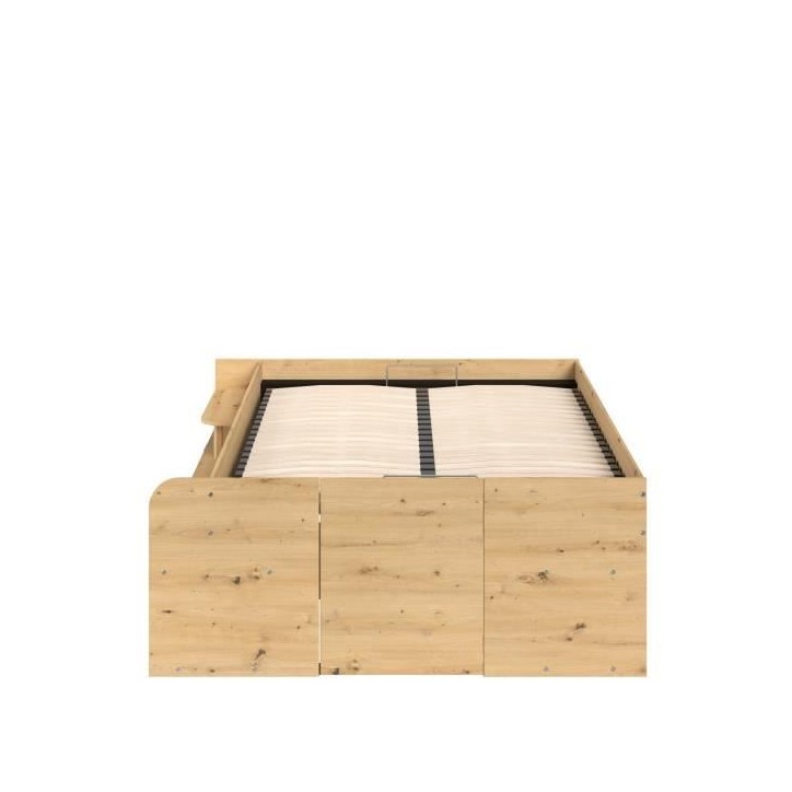 ODYSSEE Lit coffre adulte - 140x190 / 200 cm - Avec coffre relevable - Décor chene et noir - 166,2 x 66,5 x 205,8 cm ODYSSEE Lit coffre adulte - 140x190 / 200 cm - Avec coffre relevable - Décor chene et noir - 166,2 x 66,5 x 205,8 cm