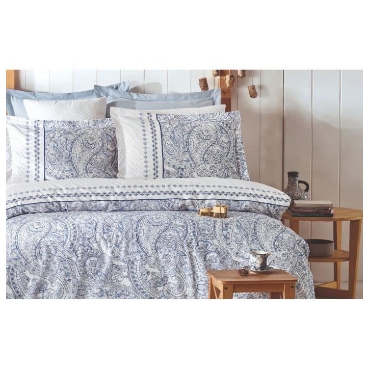 Parure de lit - 1 housse de couette 220 x 240 cm + 2 taies d'oreiller 60 x 60 cm - 100% coton renforcé - Bleu Parure de lit - 1 housse de couette 220 x 240 cm + 2 taies d'oreiller 60 x 60 cm - 100% coton renforcé - Bleu