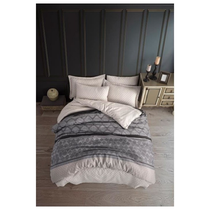 Parure de lit - 1 housse de couette 220 x 240 cm + 2 taies d'oreiller 60 x 60 cm - 65% coton, 35% polyester - Gris