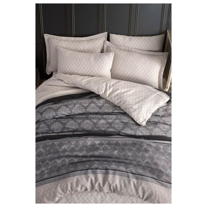 Parure de lit - 1 housse de couette 220 x 240 cm + 2 taies d'oreiller 60 x 60 cm - 65% coton, 35% polyester - Gris