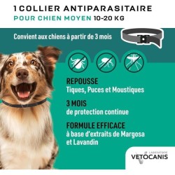 Collier répulsif puces tiques et moustiques - VETOCANIS - Chien de 10