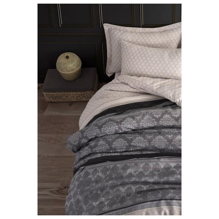 Parure de lit - 1 housse de couette 220 x 240 cm + 2 taies d'oreiller 60 x 60 cm - 65% coton, 35% polyester - Gris
