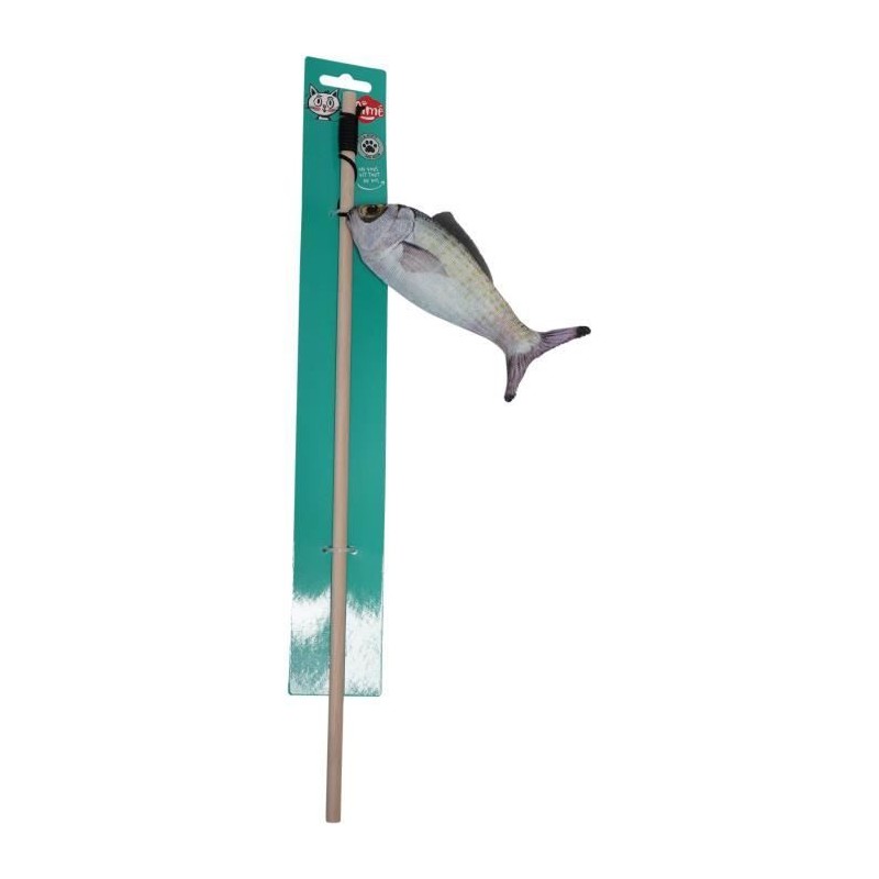 Jouet chat - AIME - Canne a peche poisson - Stick bois, poisson 15cm