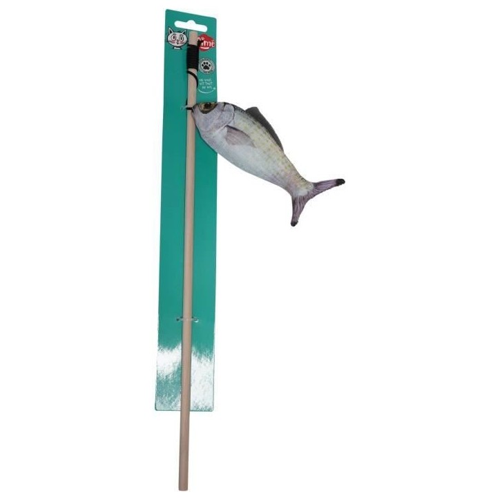 Jouet chat - AIME - Canne a peche poisson - Stick bois, poisson 15cm