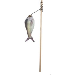 Jouet chat - AIME - Canne a peche poisson - Stick bois, poisson 15cm
