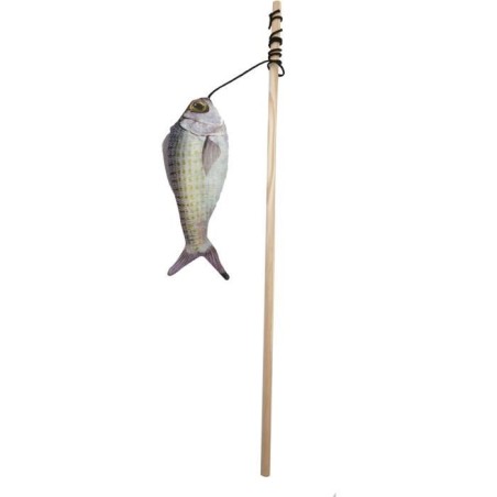 Jouet chat - AIME - Canne a peche poisson - Stick bois, poisson 15cm