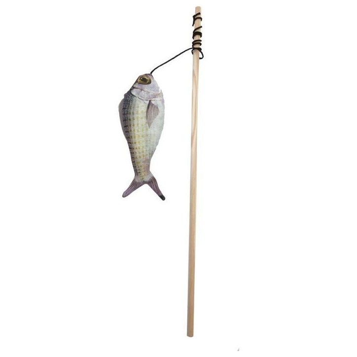 Jouet chat - AIME - Canne a peche poisson - Stick bois, poisson 15cm