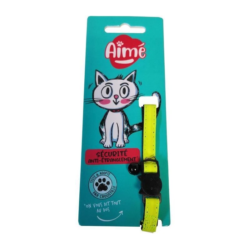 Collier pour chat - AIME - Jaune fluo, paillettes dorées, grelot arge Collier pour chat - AIME - Jaune fluo, paillettes dorées, grelot arge