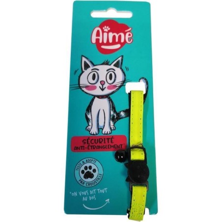 Collier pour chat - AIME - Jaune fluo, paillettes dorées, grelot arge