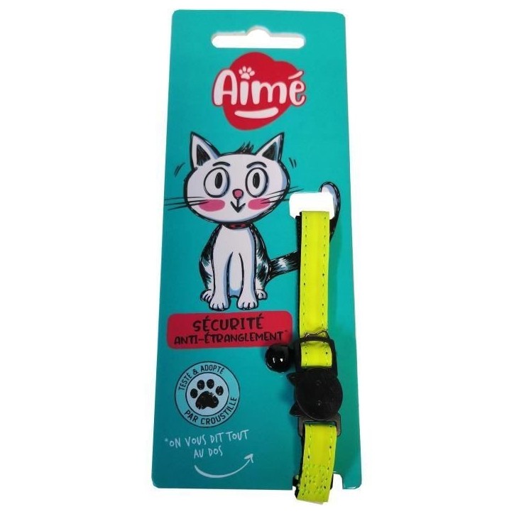 Collier pour chat - AIME - Jaune fluo, paillettes dorées, grelot argenté Collier pour chat - AIME - Jaune fluo, paillettes dorées, grelot argenté