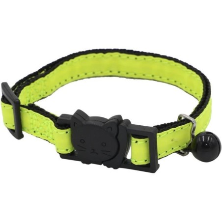 Collier pour chat - AIME - Jaune fluo, paillettes dorées, grelot argenté