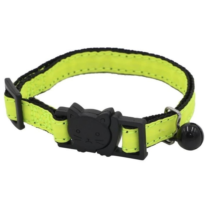Collier pour chat - AIME - Jaune fluo, paillettes dorées, grelot argenté Collier pour chat - AIME - Jaune fluo, paillettes dorées, grelot argenté