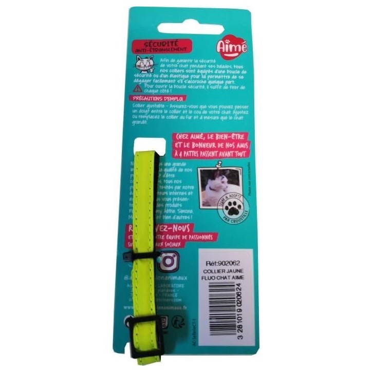 Collier pour chat - AIME - Jaune fluo, paillettes dorées, grelot argenté Collier pour chat - AIME - Jaune fluo, paillettes dorées, grelot argenté