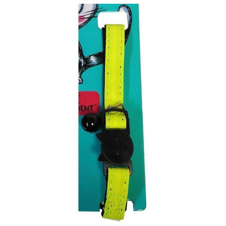 Collier pour chat - AIME - Jaune fluo, paillettes dorées, grelot argenté Collier pour chat - AIME - Jaune fluo, paillettes dorées, grelot argenté