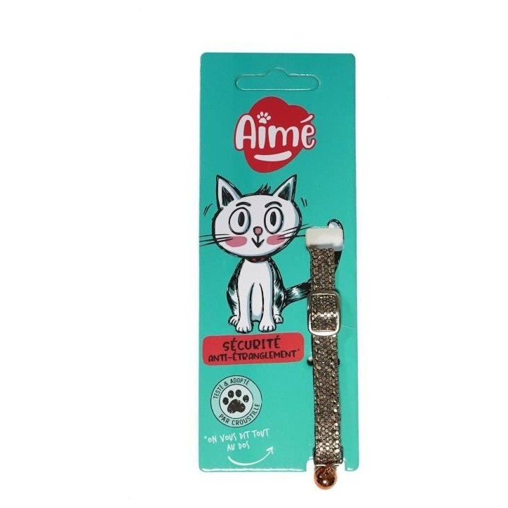 Collier pour chat - AIME - Bling Bling pailleté - Nylon rouge, grelot argenté