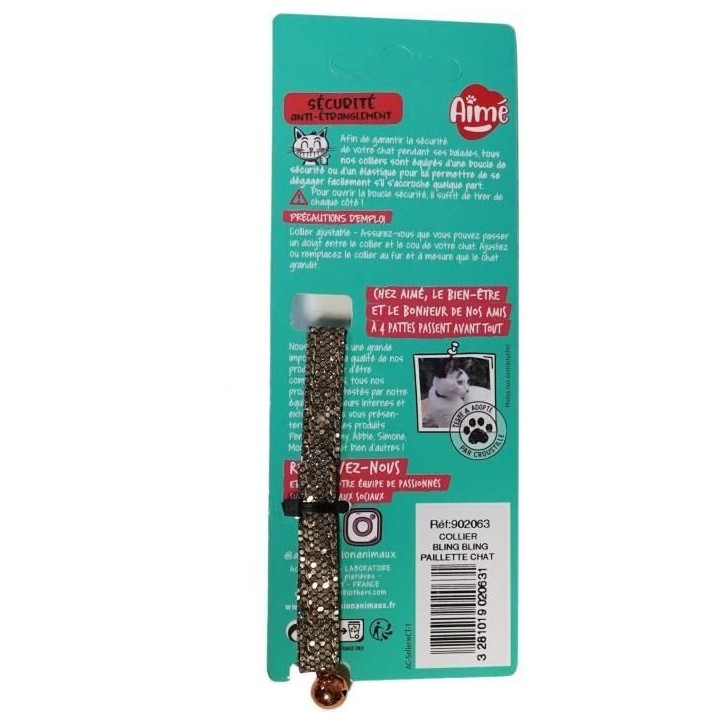 Collier pour chat - AIME - Bling Bling pailleté - Nylon rouge, grelot argenté