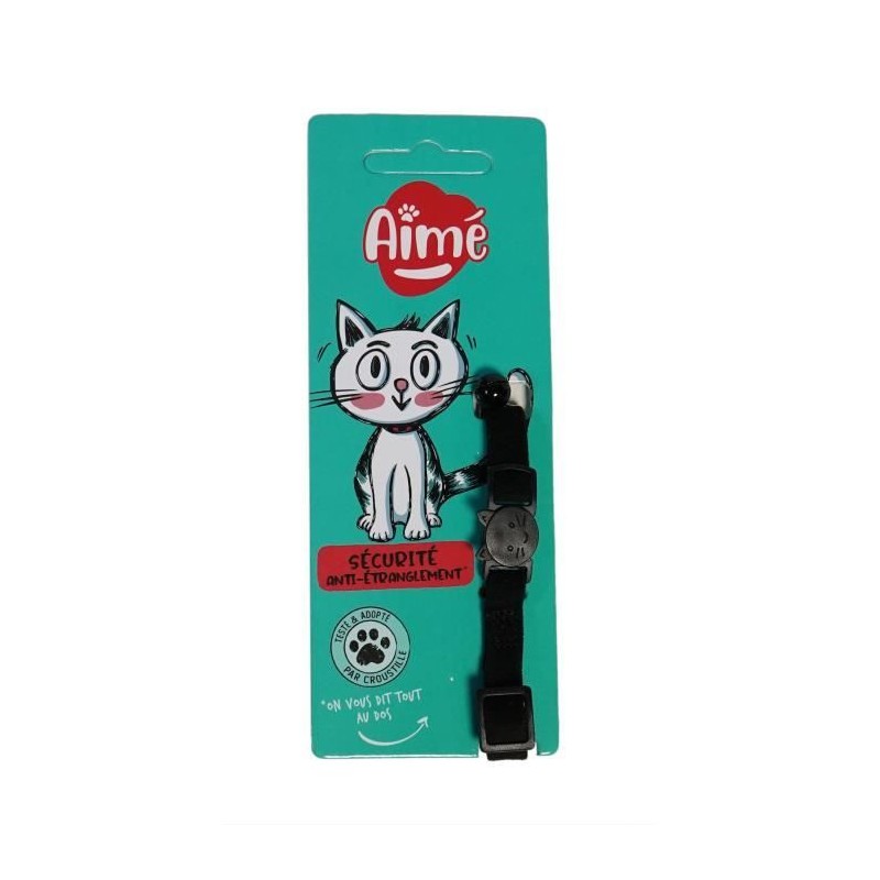 Collier pour chat - AIME - Velours Noir - Nylon, motifs rouges/blancs,