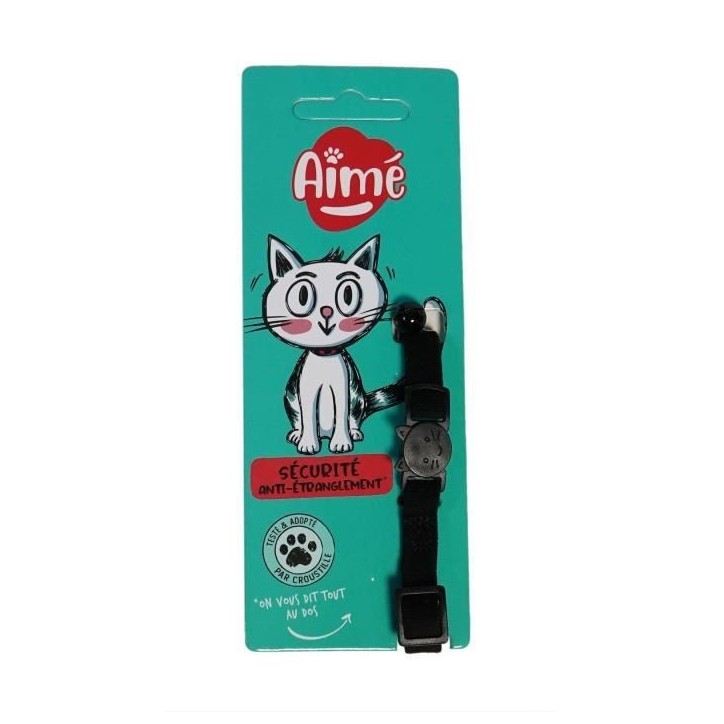 Collier pour chat - AIME - Velours Noir - Nylon, motifs rouges/blancs, grelot argenté Collier pour chat - AIME - Velours Noir - Nylon, motifs rouges/blancs, grelot argenté