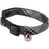 Collier pour chat - AIME - Tartan rose - Jean bleu, fleur caramel, gre