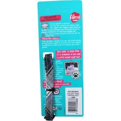 Collier pour chat - AIME - Tartan rose - Jean bleu, fleur caramel, gre